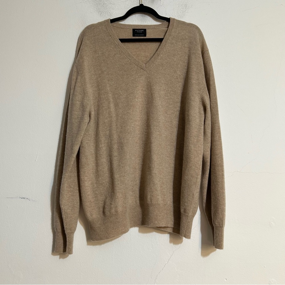 Kiltane of Scotland Unisex Cashmere V-Neck Jumper Sweater Tan 2XL Quiet Luxury